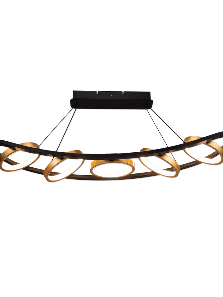 Idolite Tacita 5 Light Led Linear Bar Pendant In Satin Black/Gold