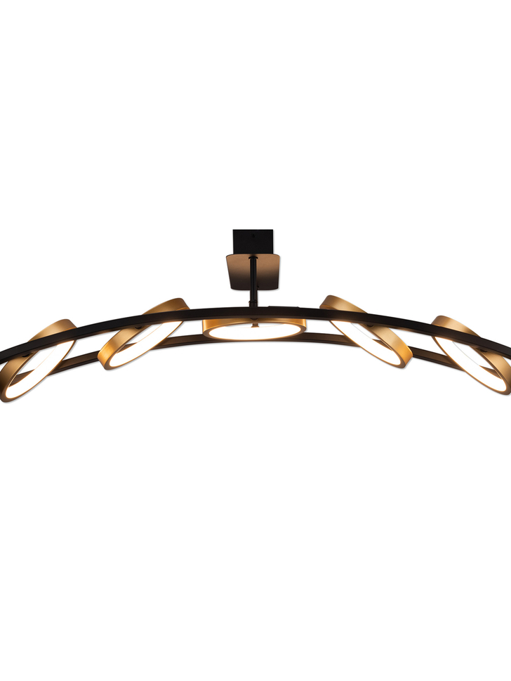 Idolite Tacita 5 Light Led Linear Semi-Flush Ceiling Light In Satin Black/Gold