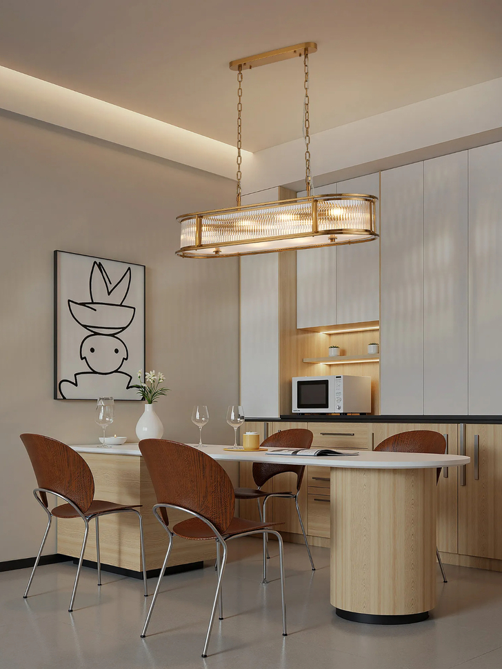 Idolite Waine 1m 8 Light Linear Oval Bar Flush Ceiling/Pendant Convertible Brass/Clear Glass
