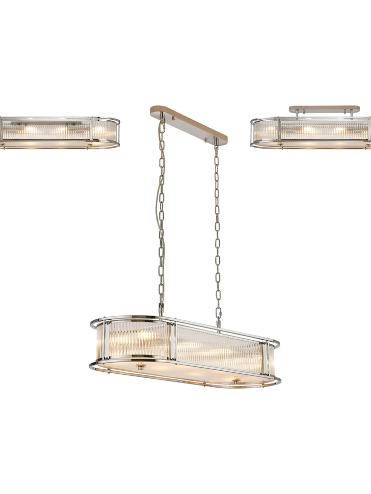 Idolite Waine 1m 8 Light Linear Oval Bar Flush Ceiling/Pendant Convertible Polished Chrome/Clear Glass