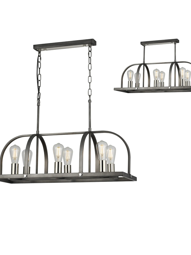 Idolite Zala Pewter And Polished Nickel 6 Light Linear Island Pendant Light