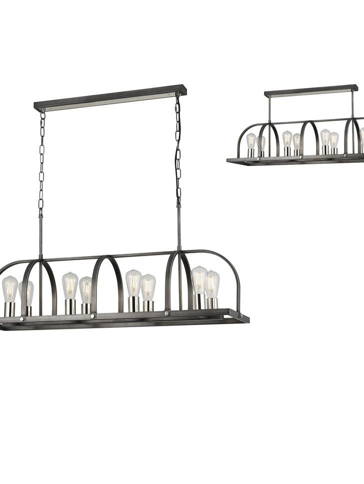 Idolite Zala Pewter And Polished Nickel 8 Light Linear Island Pendant Light