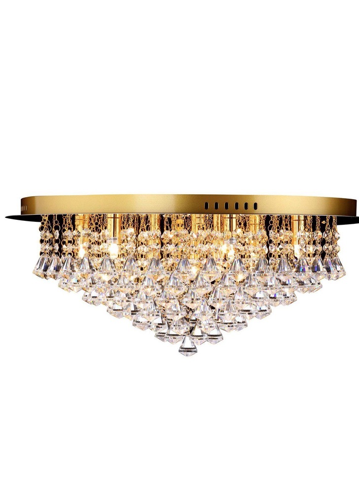 Isabella Large Gold 9 Light Flush Crystal Ceiling Light With Hexagonal Droppers