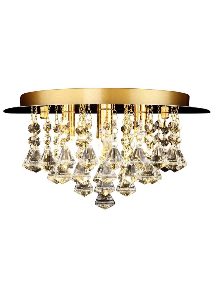 Isabella Small Gold 4 Light Flush Crystal Ceiling Light With Hexagonal Droppers