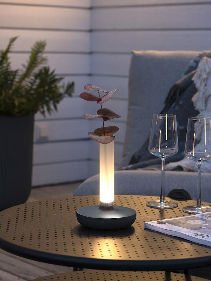 Konstsmide Biarritz Grey Outdoor Portable Usb Table Lamp With Frosted Glass - IP54 - 1800K/3000K/4000K