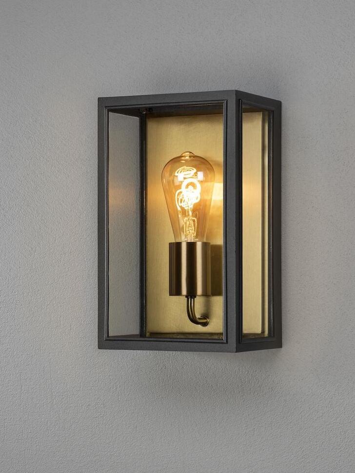 Konstsmide Carpi 7347 Matt Black & Brass Exterior Wall Light With Clear Glass Panels