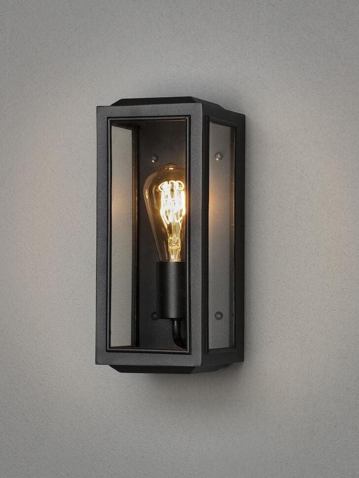 Konstsmide Carpi 7348 Matt Black Exterior Wall Light With Clear Glass Panels