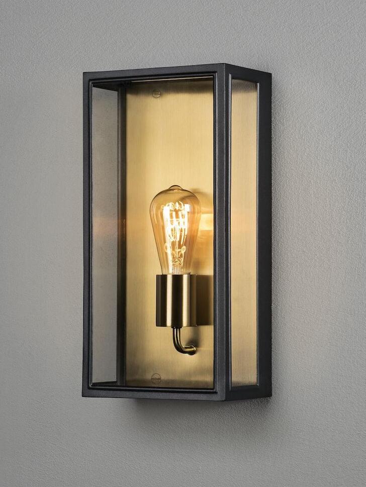 Konstsmide Carpi 7349 Matt Black & Brass Exterior Wall Light With Clear Glass Panels