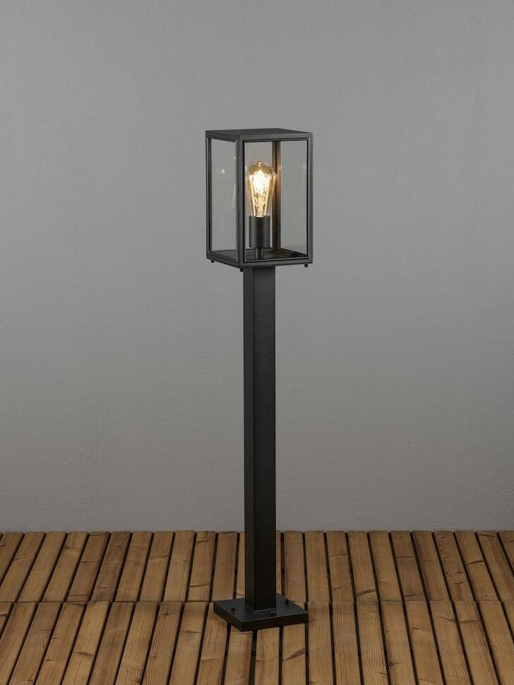 Konstsmide Carpi 7350 Matt Black Exterior Post Lamp With Clear Glass Panels