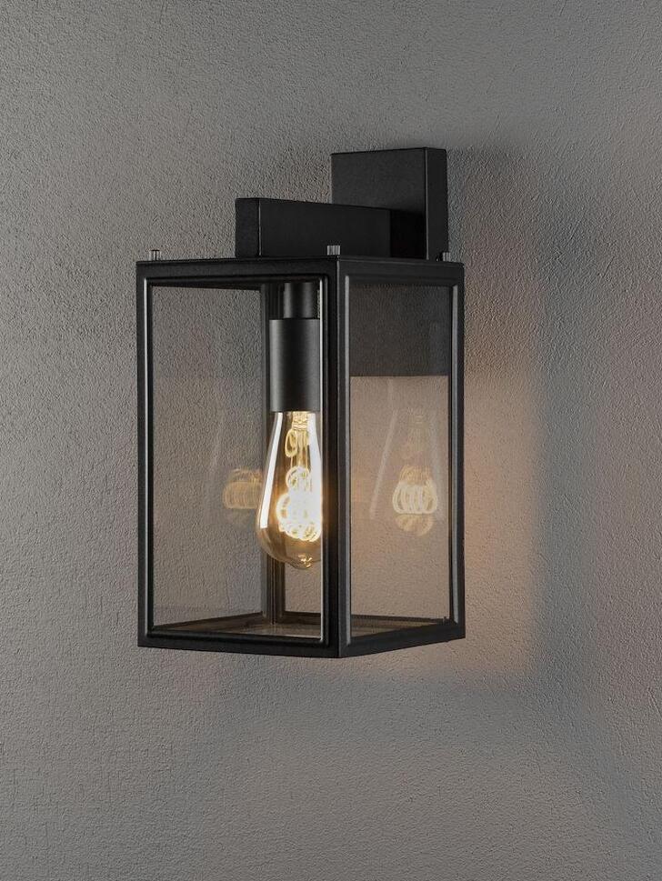 Konstsmide Carpi 7352 Matt Black Exterior Wall Light With Clear Glass Panels