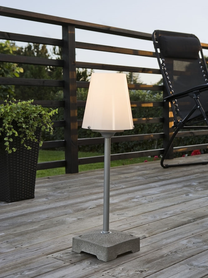 Konstsmide Lucca Grey Exterior Table Lamp Complete With Opal Plastic Shade