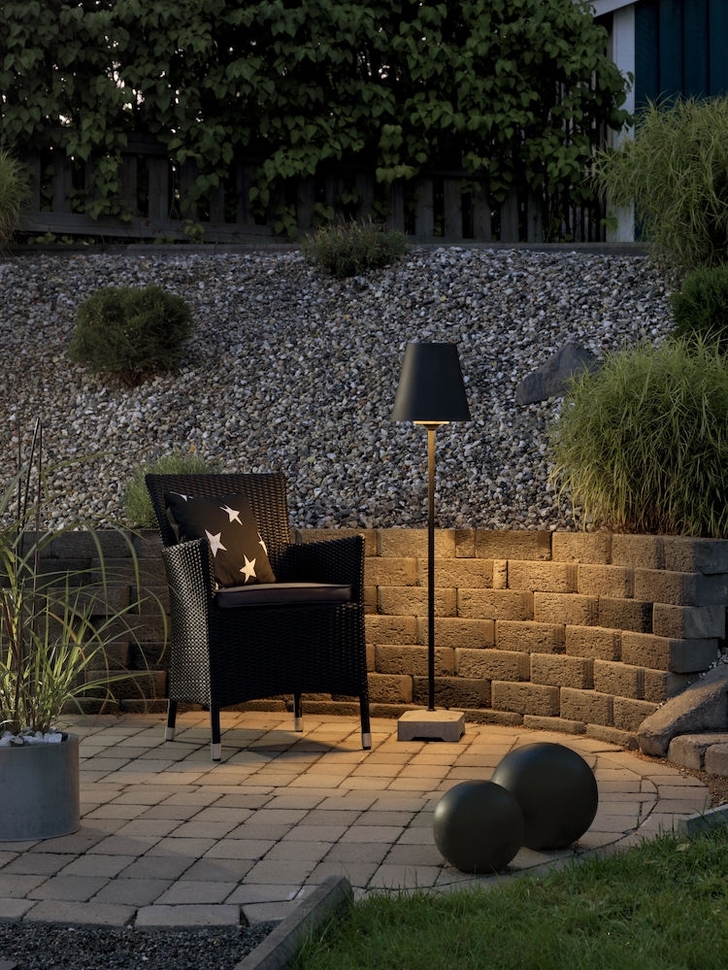 Konstsmide Lucca Matt Black Exterior Floor Lamp Complete With Metallic Shade