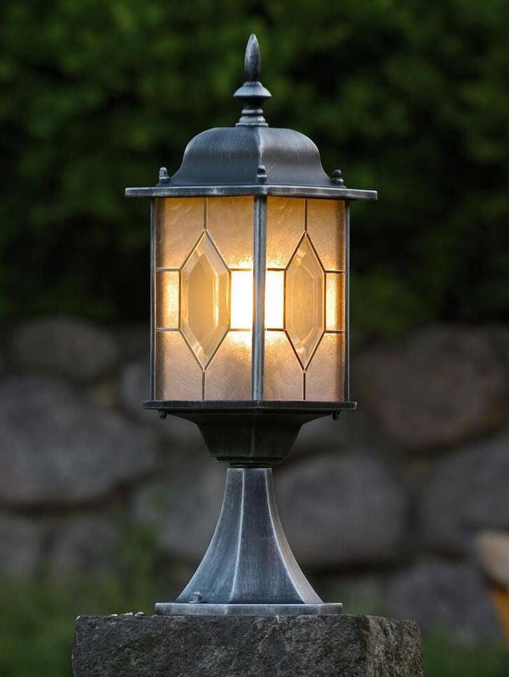 Konstsmide Milano Black Exterior Pedestal Lamp Complete With Leaded Effect Acrylic Glass