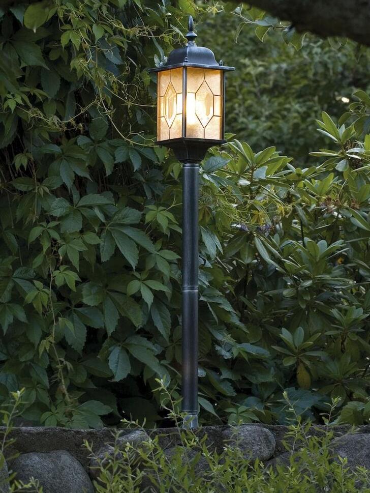 Konstsmide Milano Black Exterior Post Lamp Complete With Leaded Effect Acrylic Glass