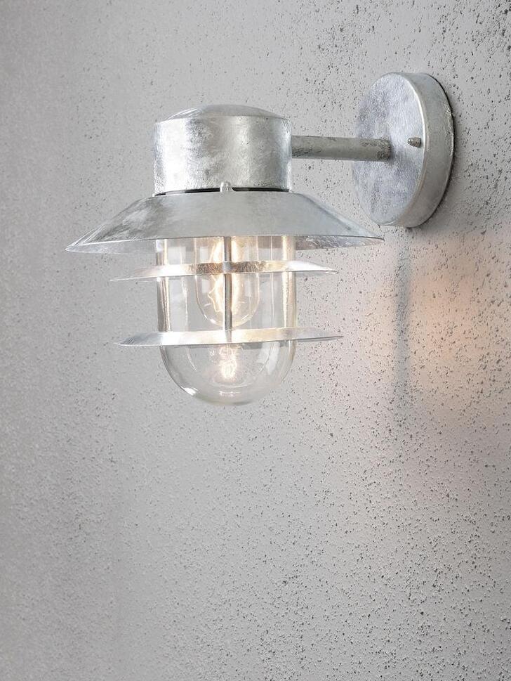 Konstsmide Modena Galvanisted Steel Downward Facing Exterior Wall Light Complete With Clear Glass