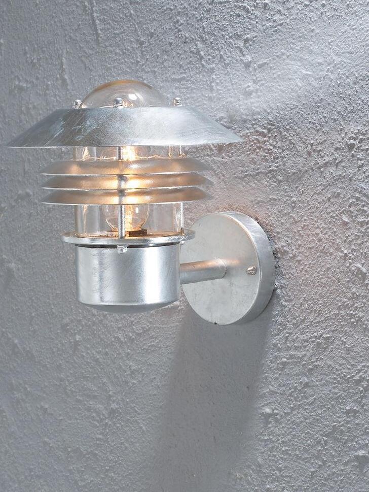 Konstsmide Modena Galvanisted Steel Upward Facing Exterior Wall Light Complete With Clear Glass