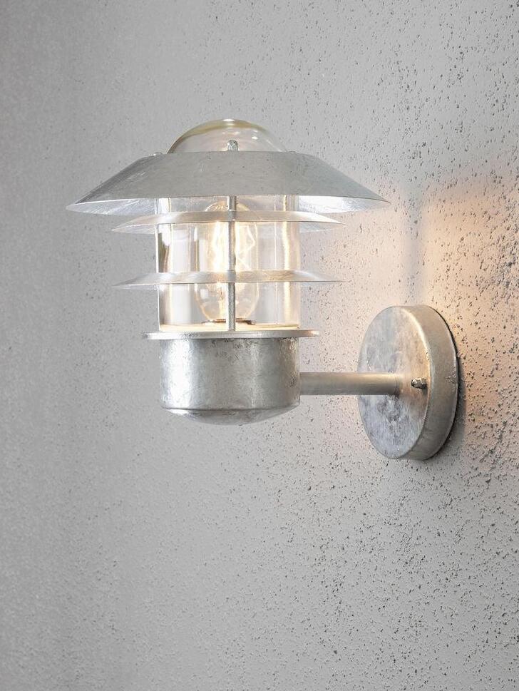 Konstsmide Modena Galvanisted Steel Upward Facing Exterior Wall Light Complete With Clear Glass