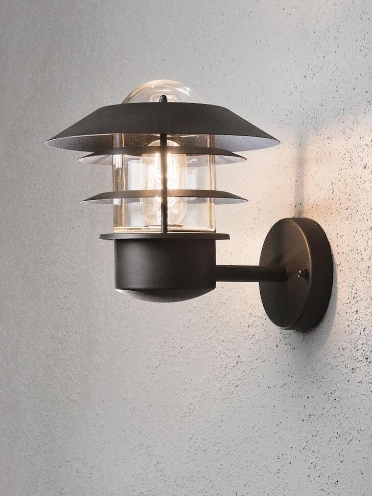 Konstsmide Modena Matt Black Upward Facing Exterior Wall Light Complete With Clear Glass