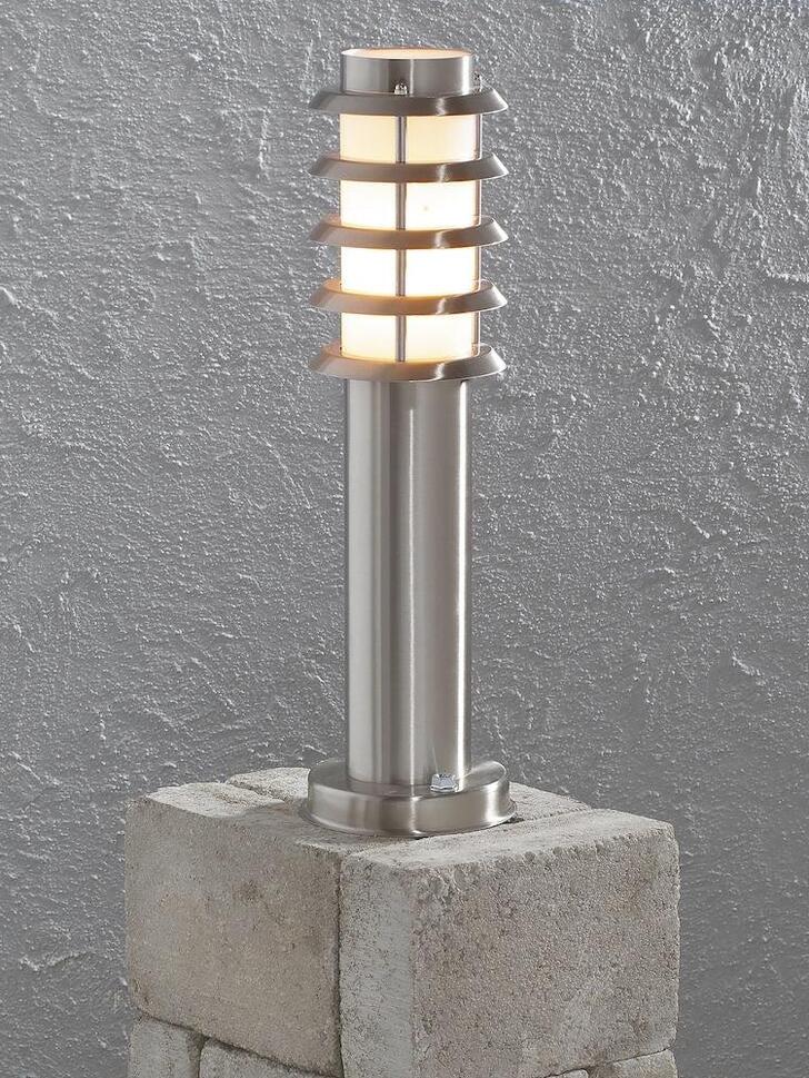 Konstsmide Trento Stainless Steel Exterior Pedestal Lamp Complete With Opal Acrylic Lens