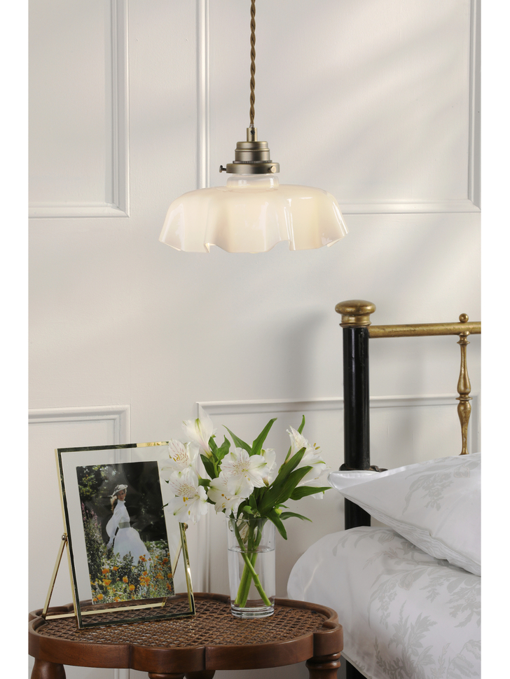 Laura Ashley Banham Pendant Matt Antique Brass and White Glass