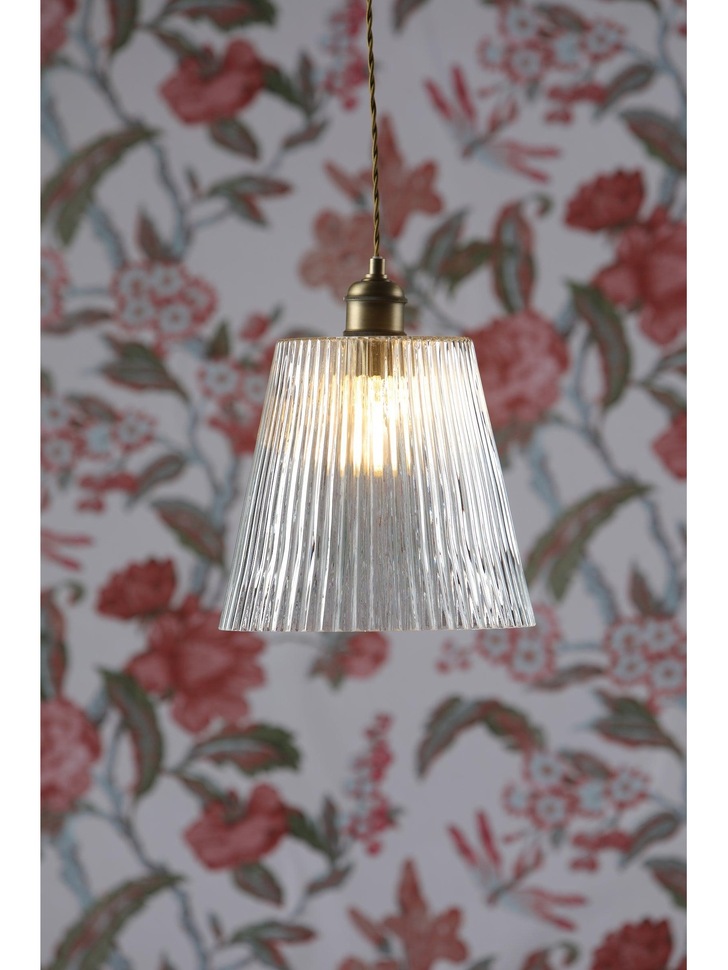 Laura Ashley Callaghan Grand Antique Brass Pendant With Clear Ribbed Glass - LA3756205-Q