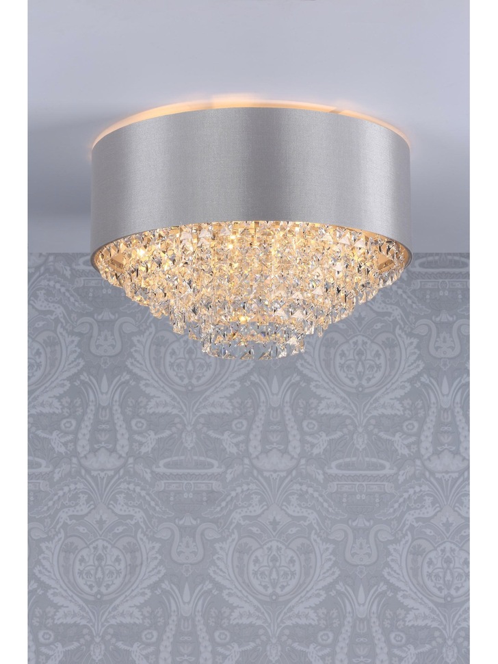 Laura Ashley Carrington 5 Light Flush Crystal Ceiling Light Complete With Grey Shade