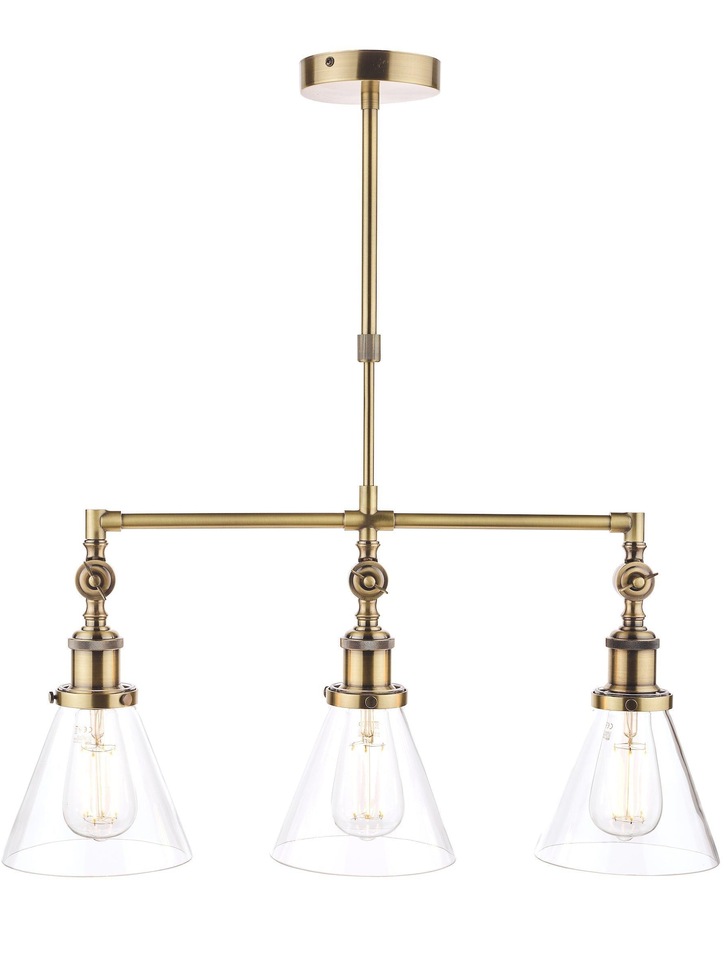 Laura Ashley LA3688629-Q Isaac Antique Brass 3 Light Bar Pendant With Clear Glass Shades