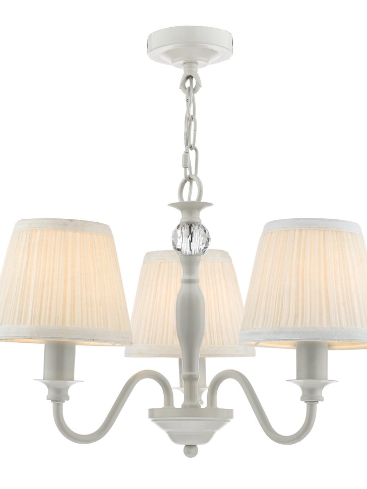 Laura Ashley LA3724941-Q Ellis Satin Grey & Crystal 3 Light Chandelier Complete With Ivory Cotton Shades