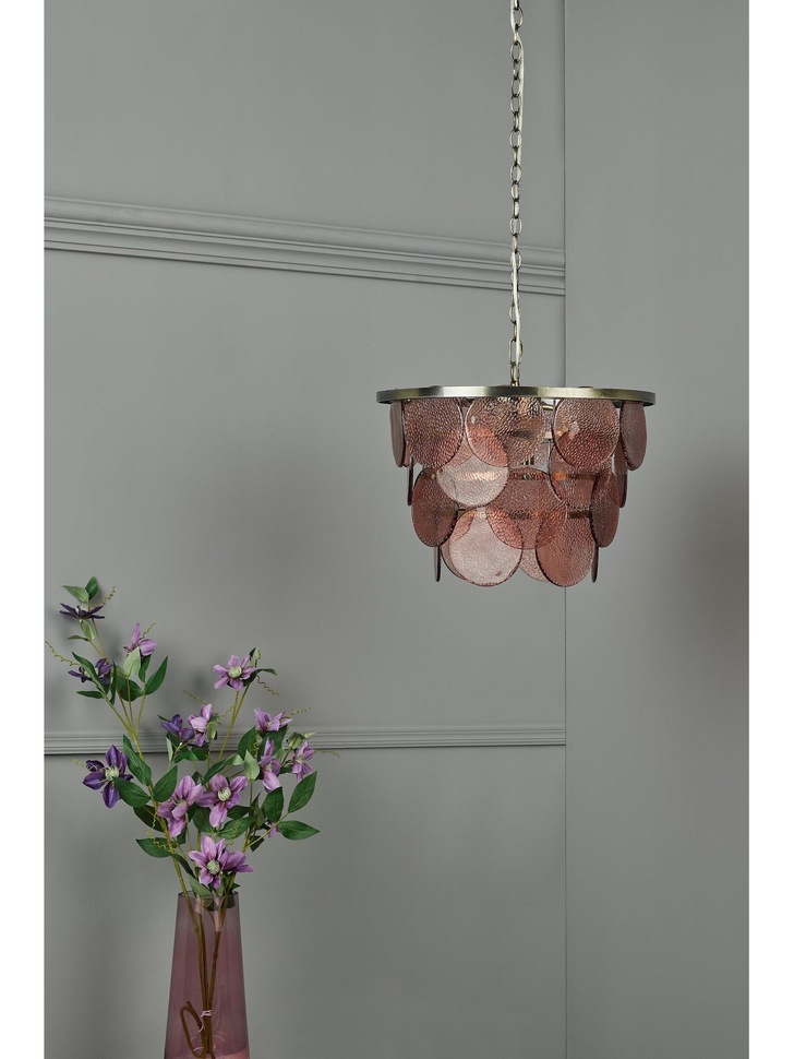 Laura Ashley LA3744090-Q Kiarna Antique Brass 4 Light Pendant With Pink Glass Discs