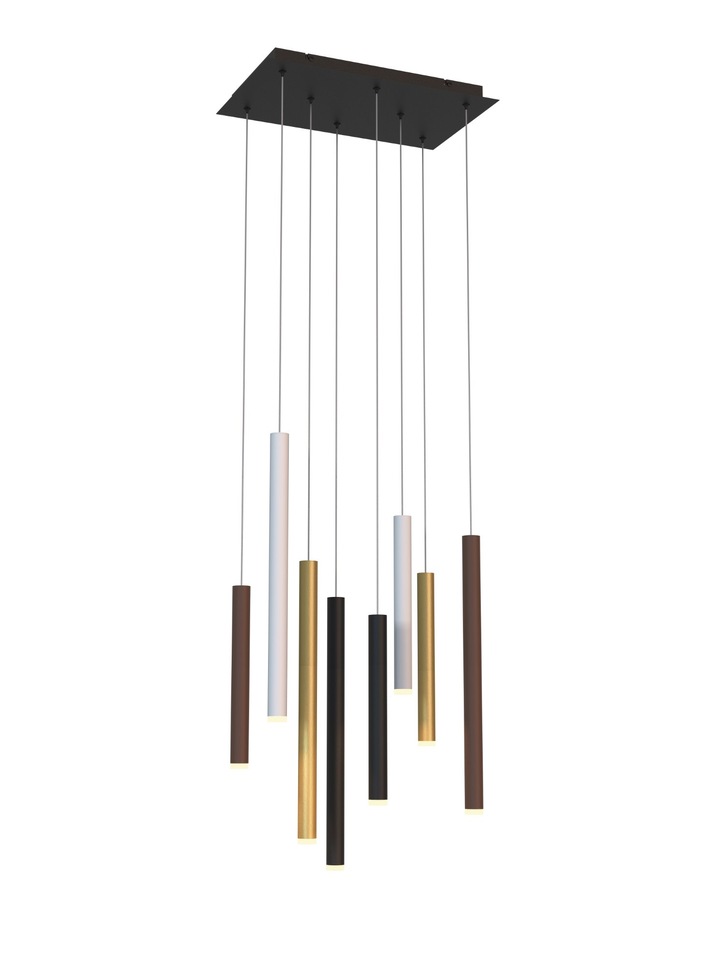 Mantra Cala 8 Light LED Rectangular Bar Pendant Sand White/Sand Black/Gold/Rust Brown