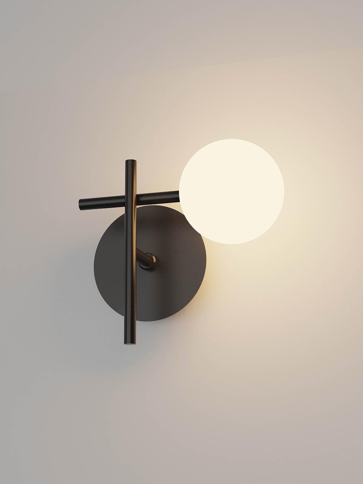 Mantra Cellar 1 Light Wall Lamp Black With Opal Glass Globe