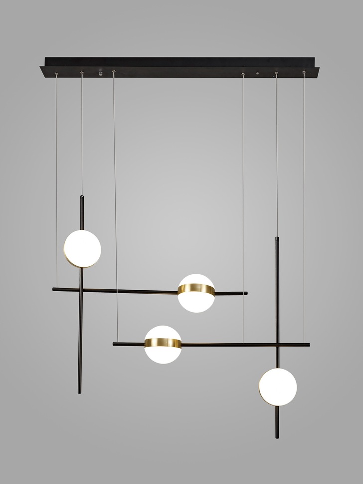 Mantra Cuba 4 Light Criss Cross LED Linear Bar Pendant Black & Gold - 3000K