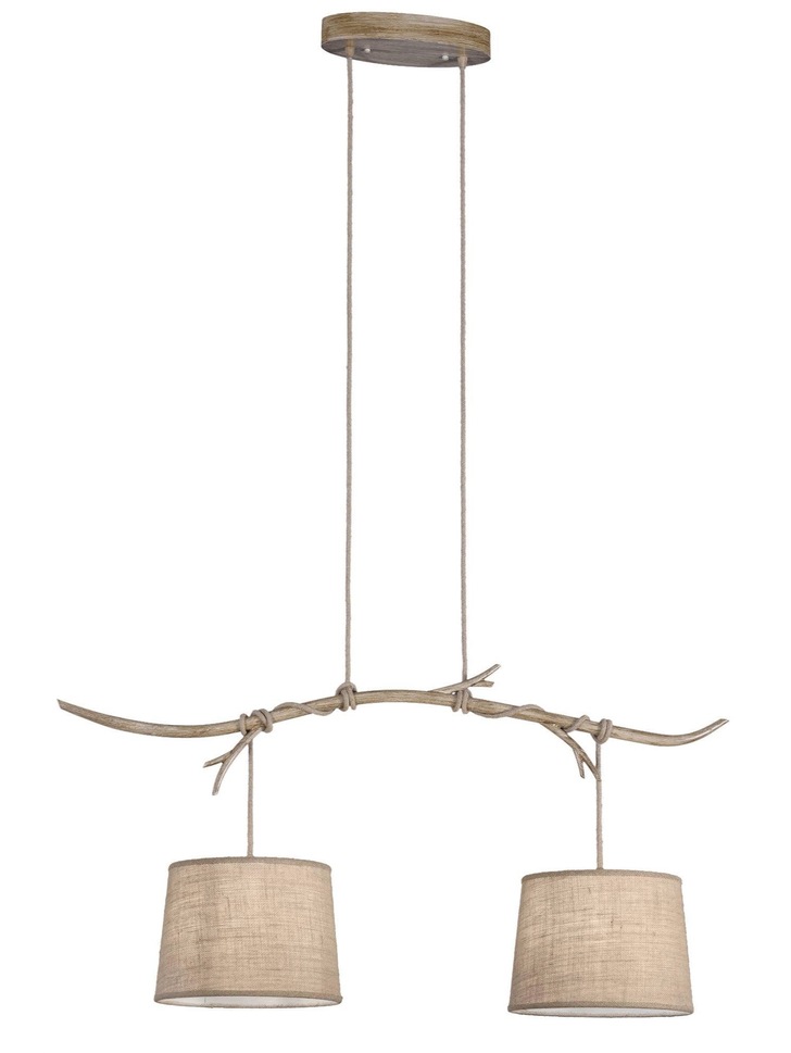 Mantra M6177 Sabina Imitation Wood 2 Light Pendant Complete With Linen Shades