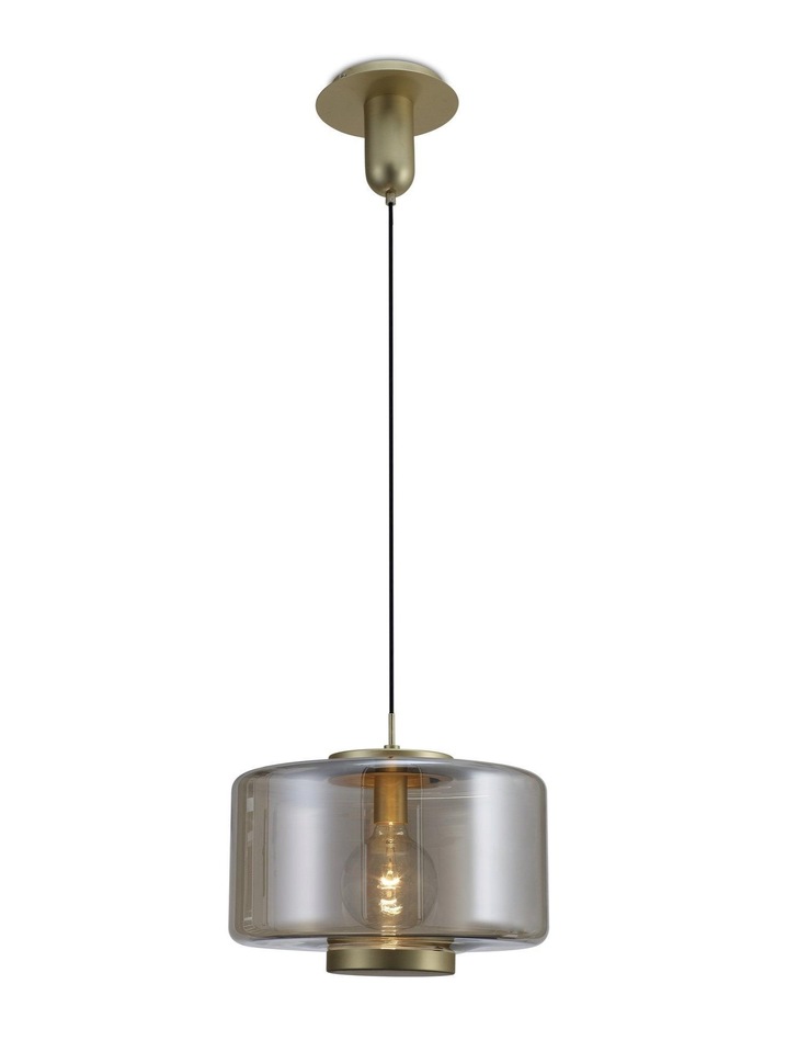 Mantra M6192 Jarras Matt Gold/ Cognac Glass 40cm Round Glass Pendant