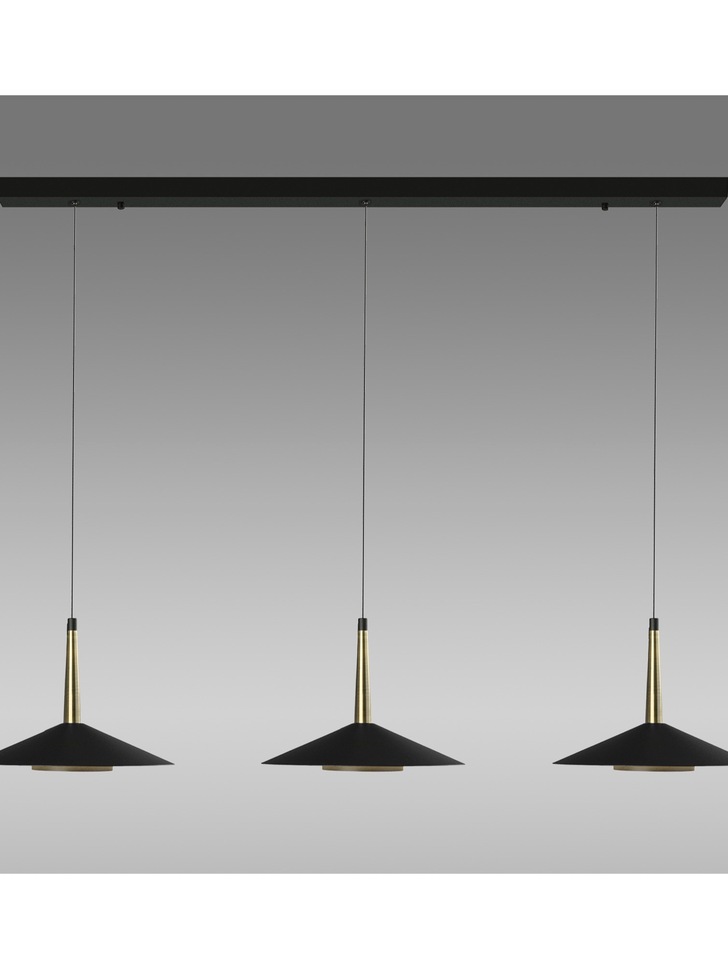 Mantra Orion 3 Light LED Linear Bar Pendant Black & Antique Brass - 3000K