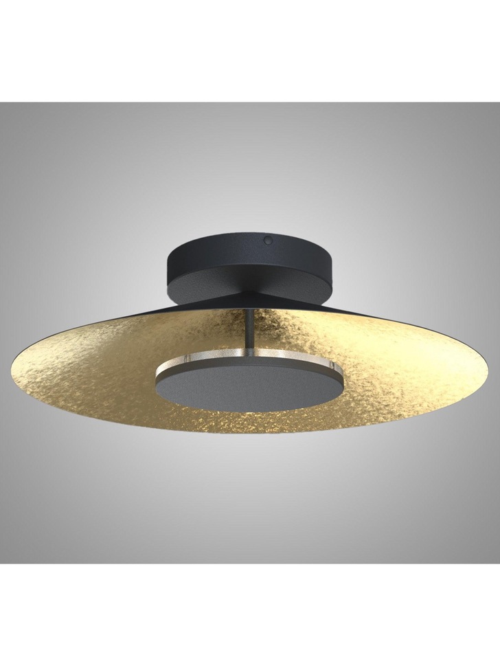 Mantra Orion Large LED Round Flush Ceiling Light Black With Gold Leaf - 3000K