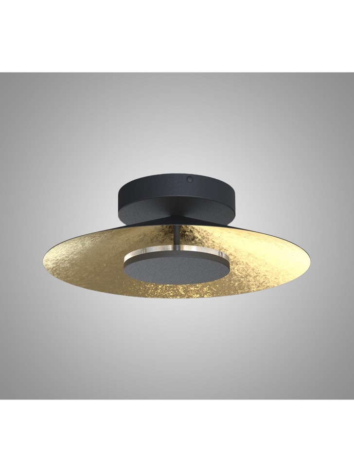 Mantra Orion Medium LED Round Flush Ceiling Light Black With Gold Leaf - 3000K