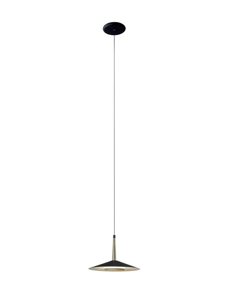 Mantra Orion Single LED Pendant Light Black & Antique Brass - 3000K