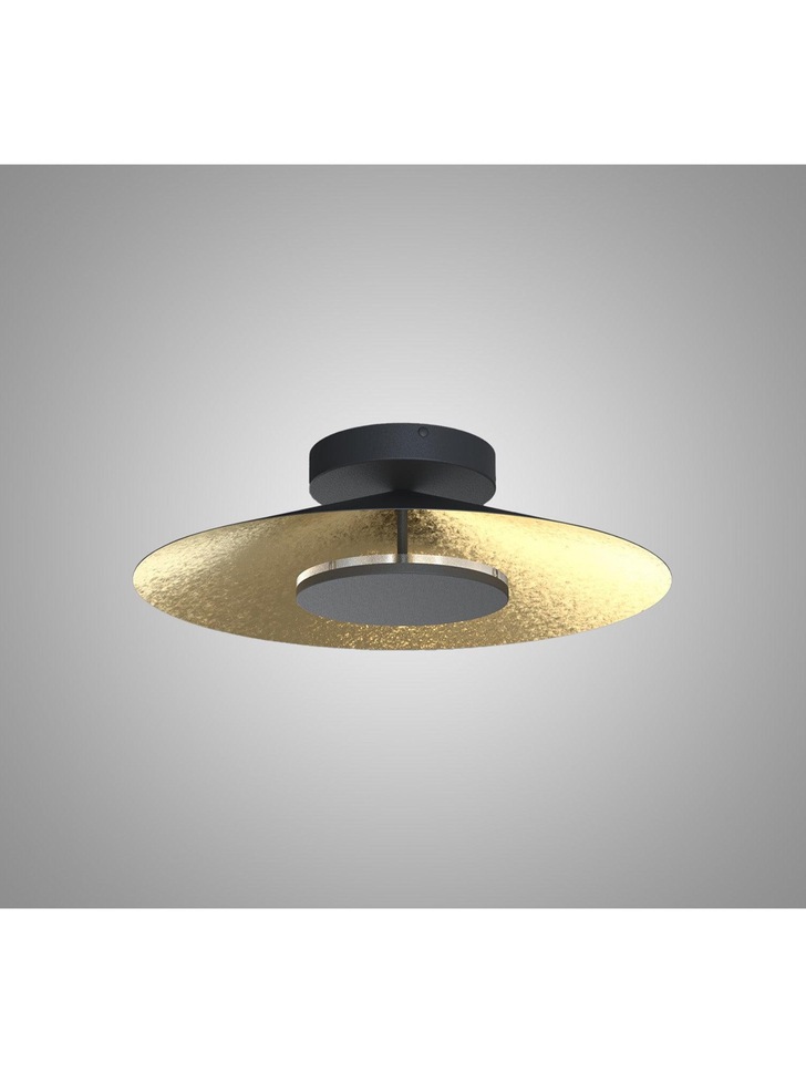 Mantra Orion Small LED Round Flush Ceiling Light Black With Gold Leaf - 3000K