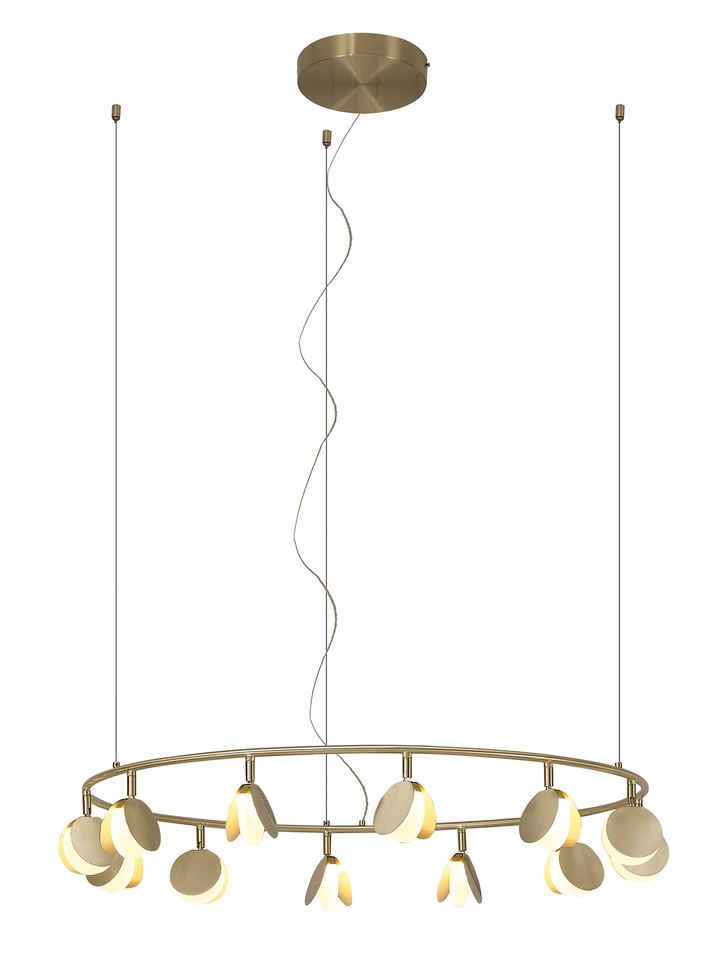 Mantra Shell Gold Round Disc Large 12 Light Led Pendant Light - 3000K