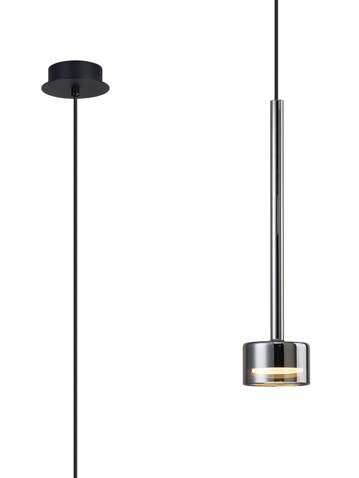 Mantra Tonic Chrome/Black Single Pendant Light With Chrome Glass Complete With 3000K GX53 Led Lamp