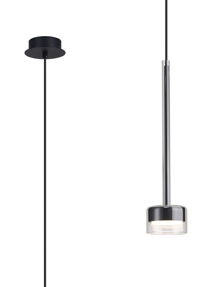 Mantra Tonic Chrome/Black Single Pendant Light With Clear Glass Complete With 3000K GX53 Led Lamp