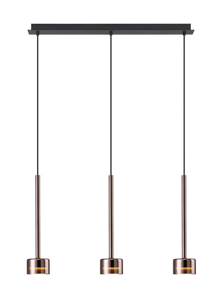 Mantra Tonic Copper/Black 3 Light Island Pendant Light With Copper Glasses Complete With 3000K GX53 Led Lamps