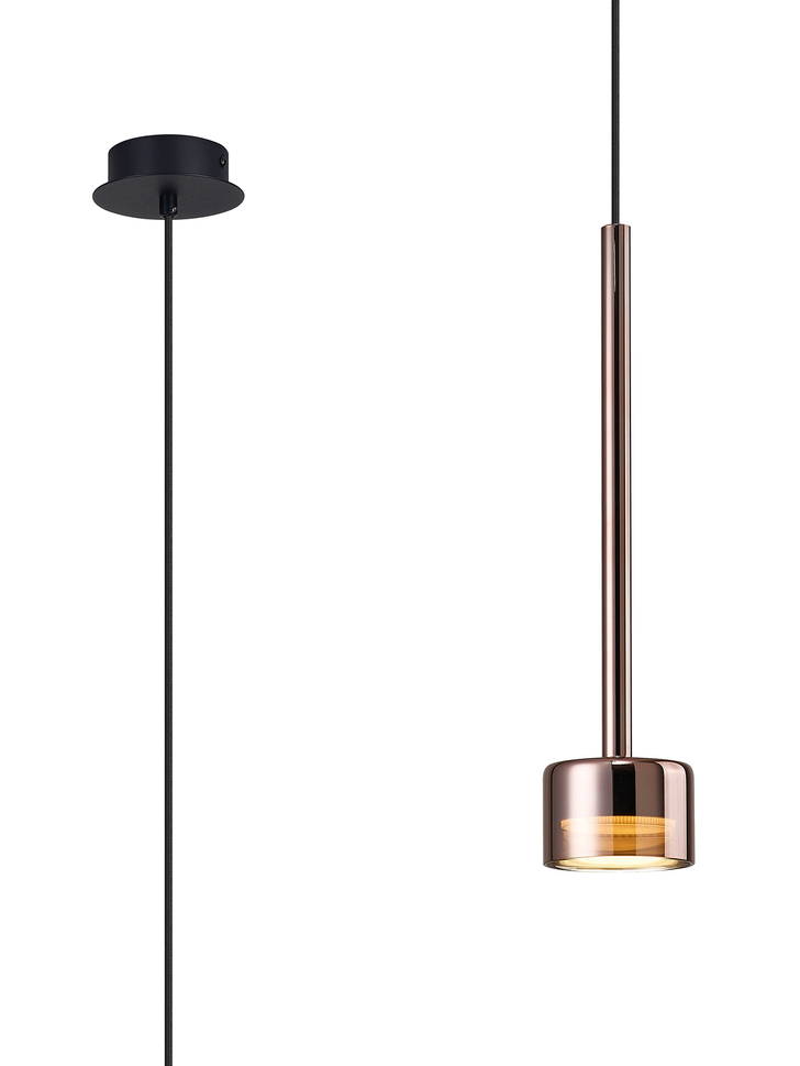 Mantra Tonic Copper/Black Single Pendant Light With Copper Glass Complete With 3000K GX53 Led Lamp