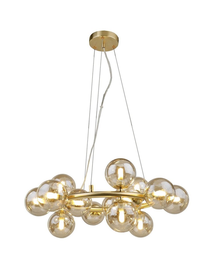 Piper Gold 15 Light Pendant Complete With Cognac Glass Spheres