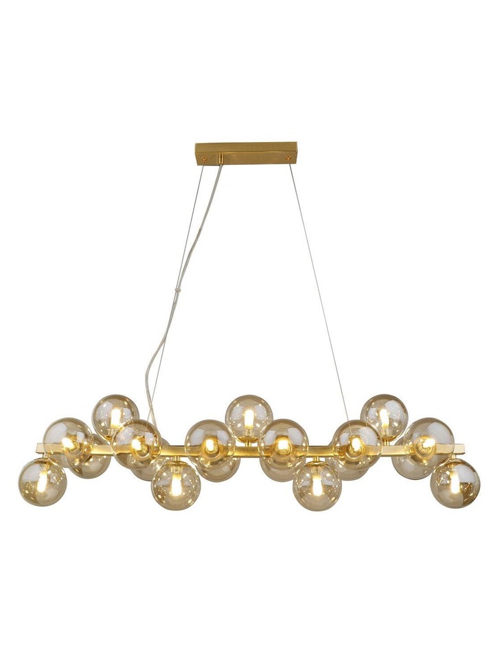 Piper Gold 19 Light Linear Pendant Complete With Cognac Glass Spheres