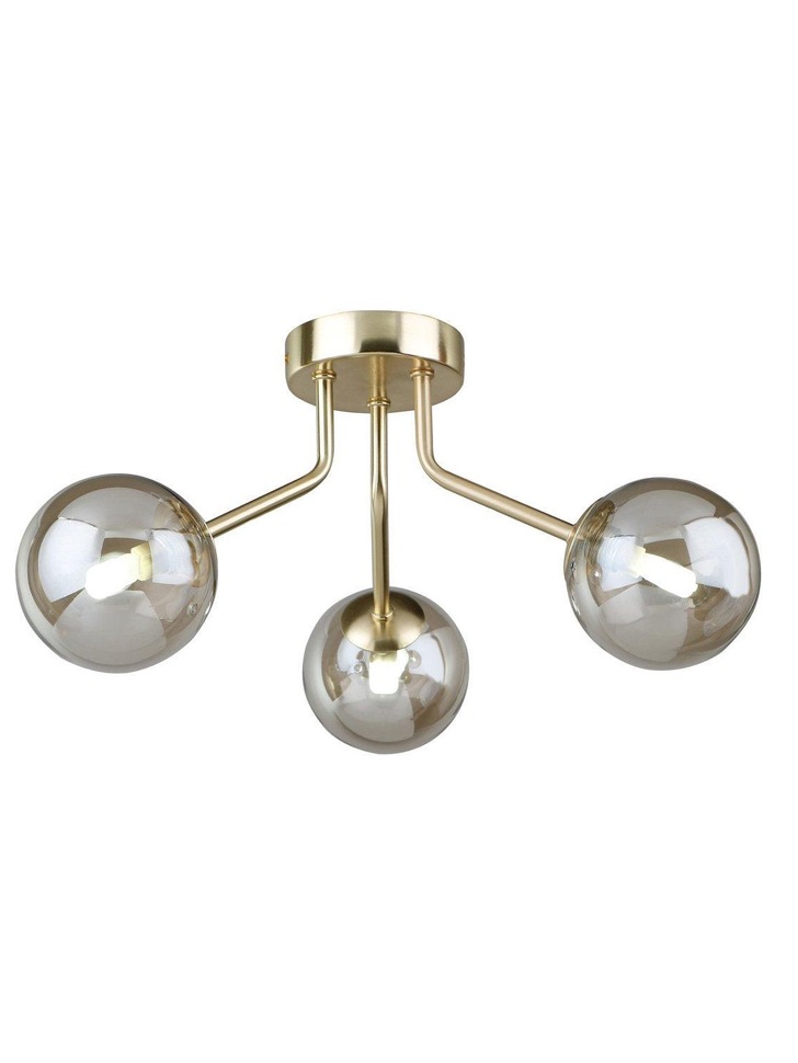 Piper Gold 3 Light Flush Ceiling Light With Cognac Glass Spheres