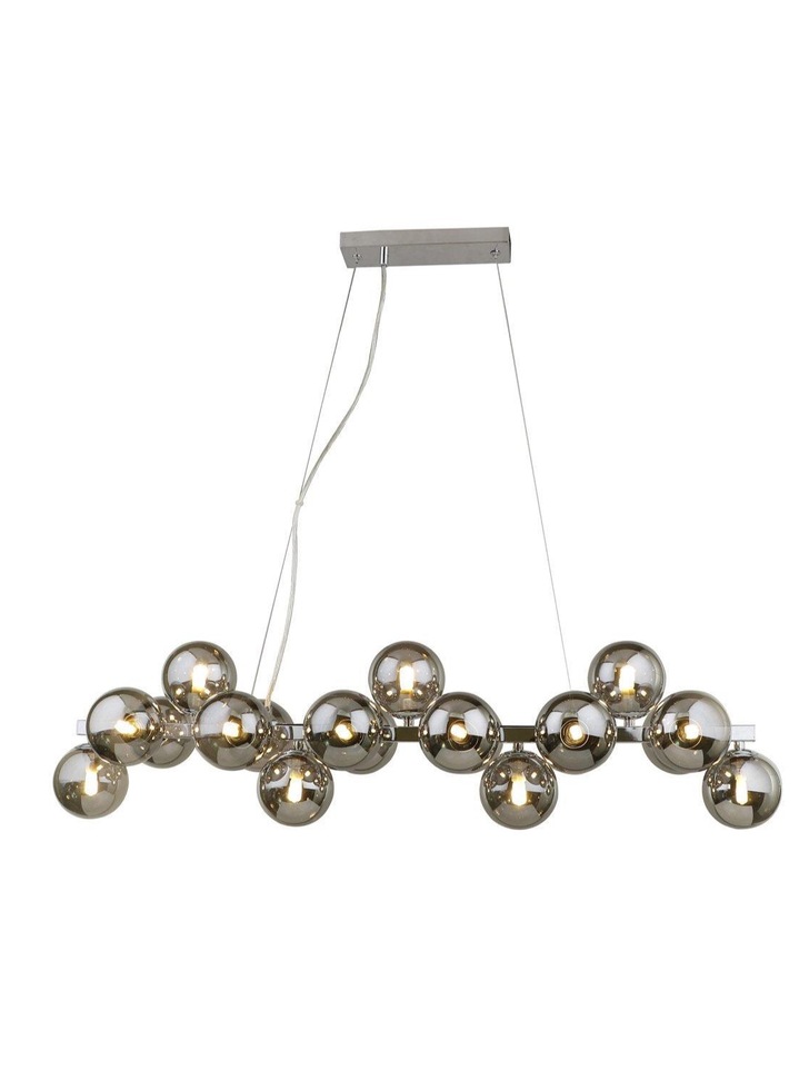 Piper Polished Chrome 19 Light Linear Pendant Complete With Smoked Glass Spheres