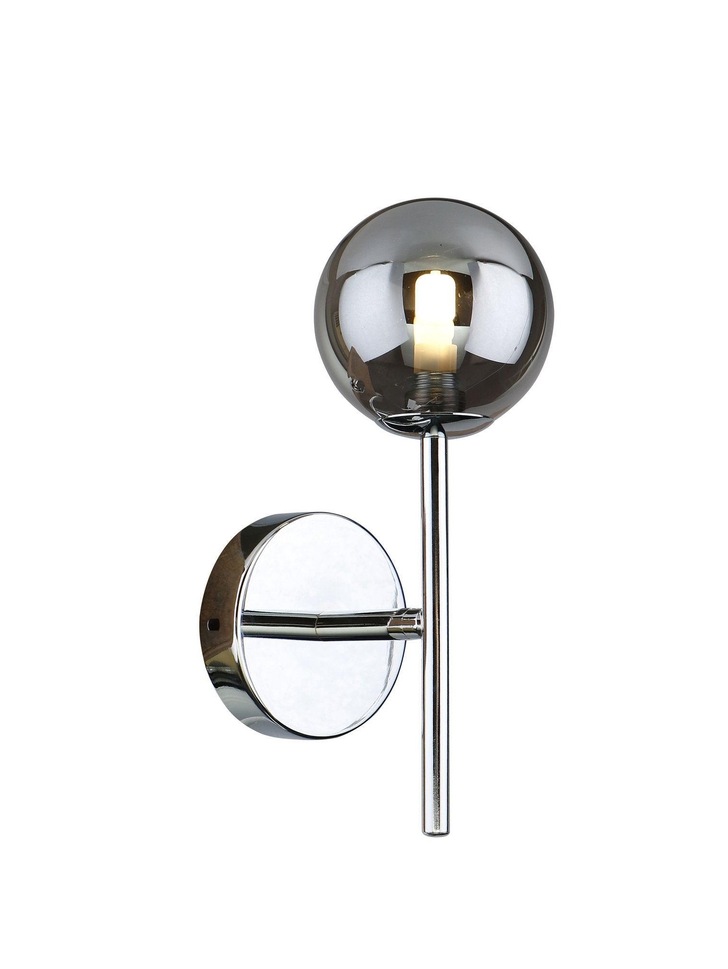 Piper Polished Chrome Single Wall Light Complete With Smoked Glass Sphere