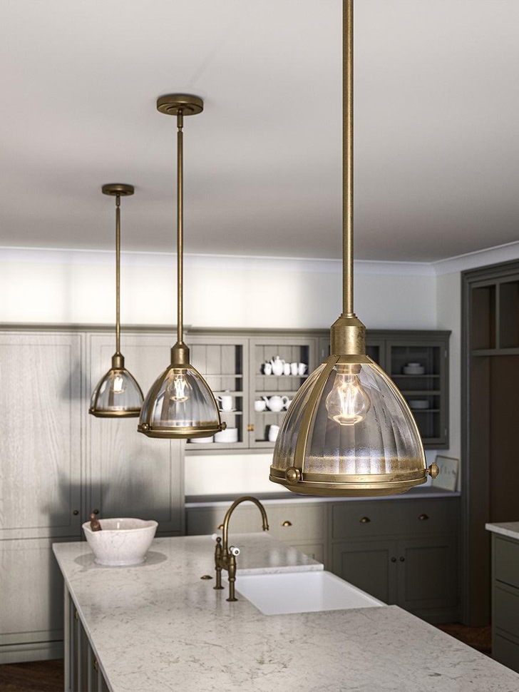 Quintiesse Elroy 1 Light Pendant In Heritage Brass Finish Complete With Clear Ribbed Glass - QN-ELROY-HB